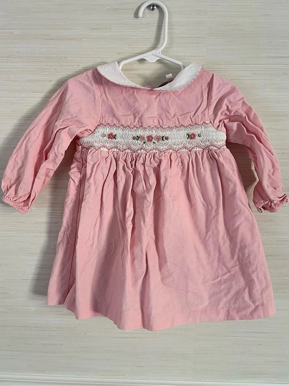 Les Petits Soleils Embroidered Girls' Dress in Pink & White Size 2T Like New
